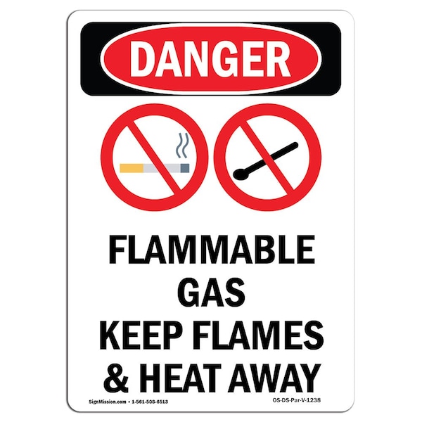 Safety Sign, OSHA Danger, 5" Height, Flammable Gas Keep, Portrait, 10PK